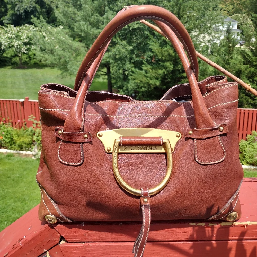 Dolce & Gabbana D_ Ring Satchel Brown Leather With Gold Hardware  vintage